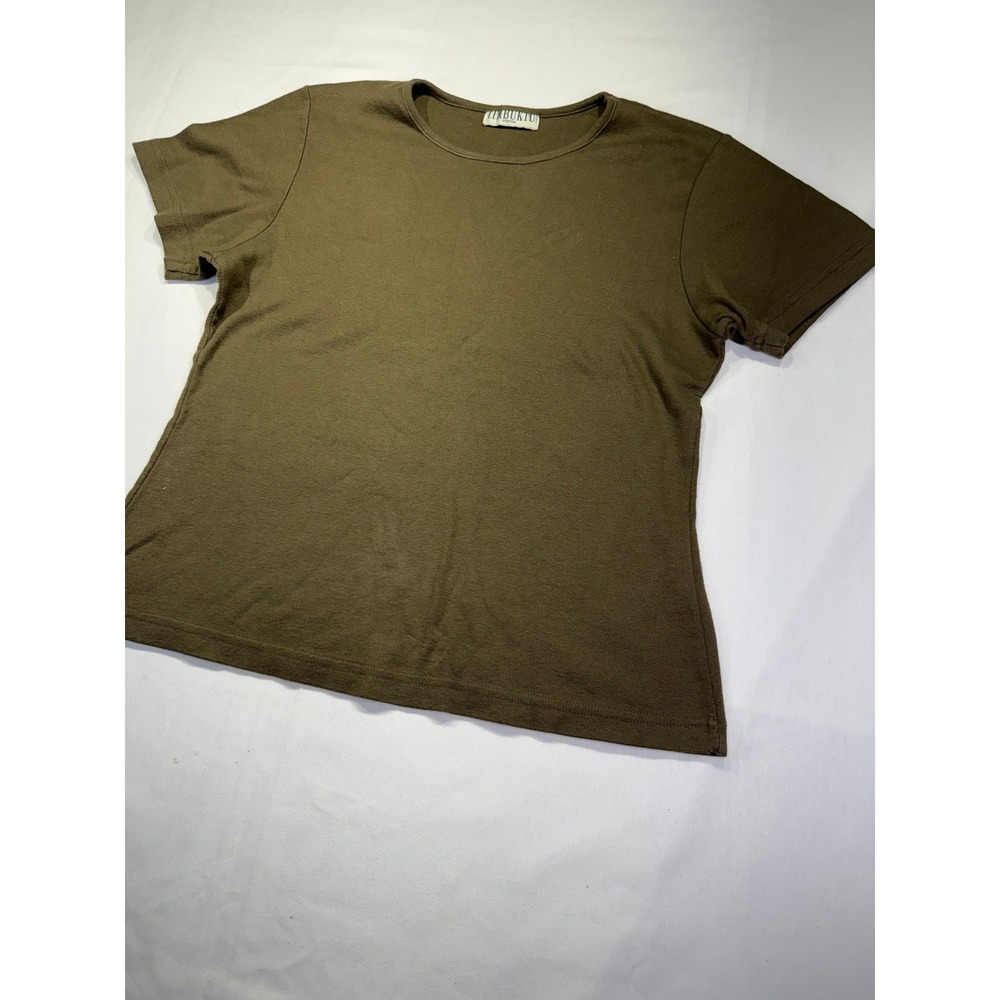 Timbuktu Station Womens Ribbed Short Sleeve Crew Neck Tee Olive Green Medium